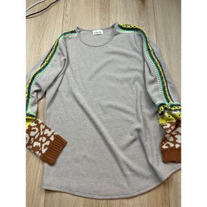 Water Lilí Beige Knit Sweater with Colorful Crochet Trim – Size L